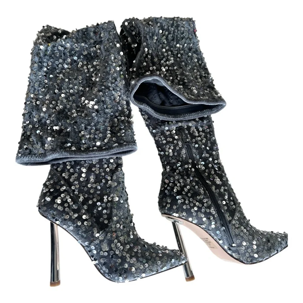 Steve Madden Vivee Silver Sequined Evening Over The Knee-High Boots Size 5M